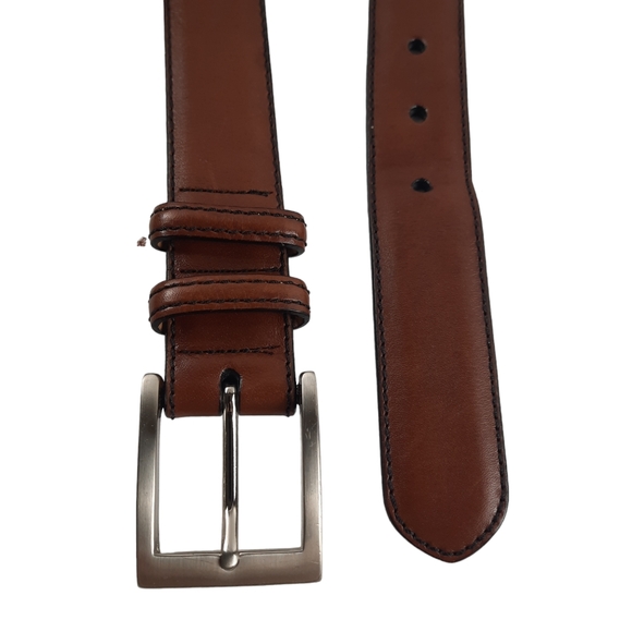 W. KLEINBERG Tobacco Brown Double Loop Leather Belt Nickel Black Edging USA 34 - Picture 5 of 8